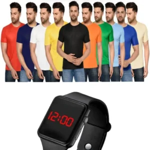 Pack of 10 Half Sleeves T-shirts with Free Digital Watch for Men