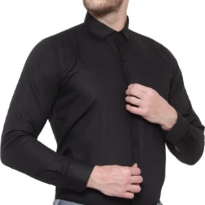 SREY Men Slim Fit Solid Black Formal Shirt