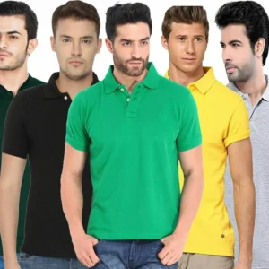 Men's Poly Cotton Solid Half Sleeves Polo T-shirt (Pack of 5)