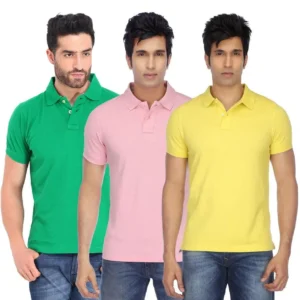 Men's Cotton Blend Solid Half Sleeves Polo Neck T-Shirt (Pack of 3)