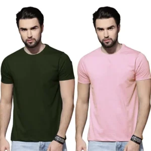 Cotton Solid Half Sleeves Round Neck T-Shirt Pack Of 2 For Men