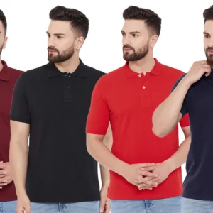 Men's Cotton Blend Solid Half Sleeves Polo Neck T-Shirt (Pack of 4)