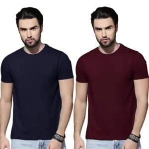 Men's Cotton Solid Half Sleeves Round Neck T-Shirt Pack Of 2