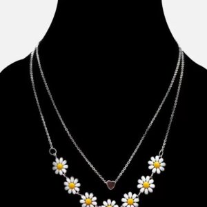 Beautiful Golden Daisy Heart Two-Layered Necklace For Women & Girls