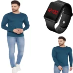 Men's Full Sleeves T-shirt With Digital Watch