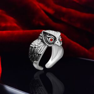 Saizen Silver Rings for Men Owl Face Ring