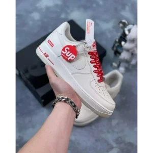 First Copy Nike AirForce 1 X Supreme Cream Red Shoes for Men (BV236)