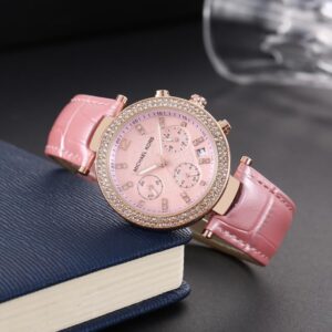 Michael Kors Watch Pink Diamond Chronograph First Copy Watch For Women (SG-158)