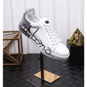 Trendy Dolce & Gabbana Logo Script Print White Silver Shoes For Men (SW6787)