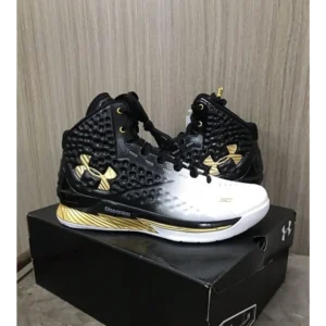 Imported Under Armour Stephen Curry 1 Black White Gold Shoes For Men (SW5925)