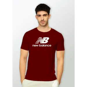 Trendy Cotton New Balance T-shirt for Men, Maroon (WA267)