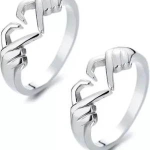Pack of 2 Couple Hands Than Heart Thumb Finger Ring Metal Stainless Steel