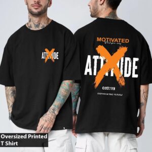 Manlino Men's Black Half Sleeve Round Neck Oversized Graphic Print T-Shirt