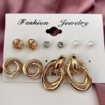 Gold plated 6 Pair Gorgeous Hoop and Stud Earrings For Women and Girls