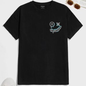 Manlino Men's Black Round Neck Half Sleeve Graphic Print T-Shirt
