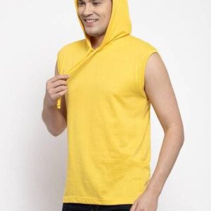 Denzolee Solid Sleeveless Hooded T-Shirt For Men's