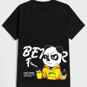 Manlino Men's Black Round Neck Half Sleeve Graphic Print T-Shirt