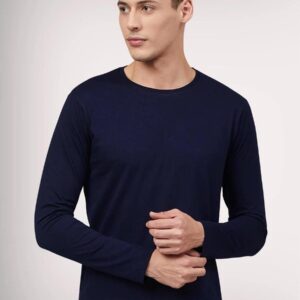 Teeshut Navy Blue Men's Solid Full Sleeves T-shirt