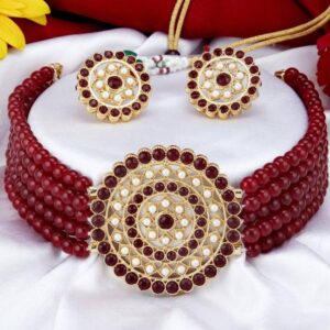 Gold-plated Maroon Jewel Set