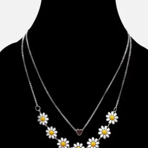 Beautiful Golden Daisy Heart Two-Layered Necklace For Women & Girls