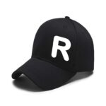Unisex Plain R Printed Cotton Cap - Black (ZS-2215736)