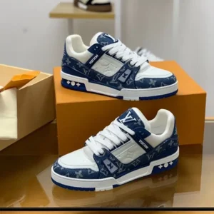 Trendy Louis Vuitton Trainer White Blue Shoes For Men (SHUB722)