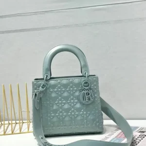 Lady Dior Light Green Cannage Diamond Motif Handbag With Box