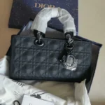 Christian Dior Cannage Diamond Motif Black Bag With Box