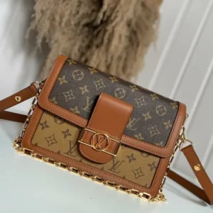 Vuitton Dauphine Brown Coffee Shoulder Bag With Box