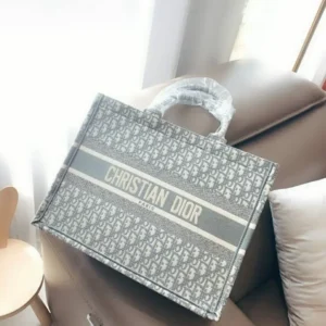 Dior Grey Embroidery Book Tote With Box