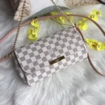 Vuitton Shelton White Check Shoulder Bag With Box