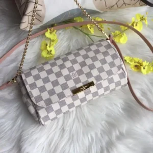 Vuitton Shelton White Check Shoulder Bag With Box