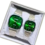 Casio Couple Watch- Quartz Classic Silver Watch with Green Dial For Men & Women