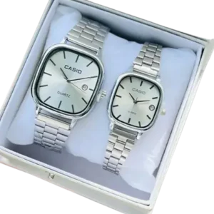 Casio Couple Watch set - Quartz Classic Silver Watch with White Dial For Men & Women