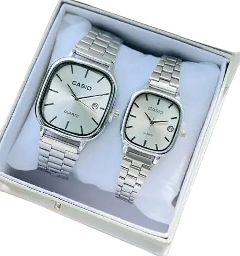 Casio Couple Watch set - Quartz Classic Silver Watch with White Dial For Men & Women Casio Couple Watch set - Quartz Classic Silver Watch with White Dial For Men & Women