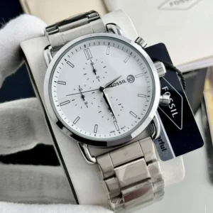Chronograph Mens watch - All Function Working model (White Dial Silver Strap)