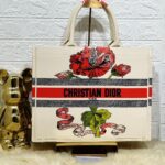 Christian Dior Tote Bag Cream Red With Box & Dust Bag