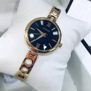 Gucci Watch Women Round Dial Premium Quality Gold Watch with Black Dial
