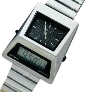 Guci Dual Time Metallic Premium Quality Benly Design Watch Black Dial - GU01
