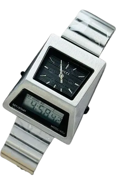 Guci Dual Time Metallic Premium Quality Benly Design Watch Black Dial - GU01