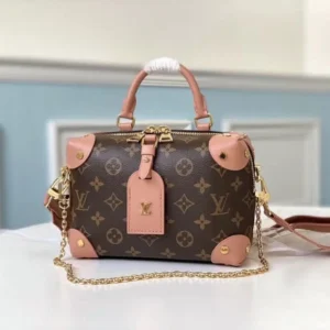 Vuitton Pink Petite Malle Souple Bag With Box