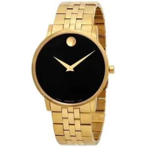 Movado Museum Watch Swiss Analog Black Round Dial Golden Watch MM02