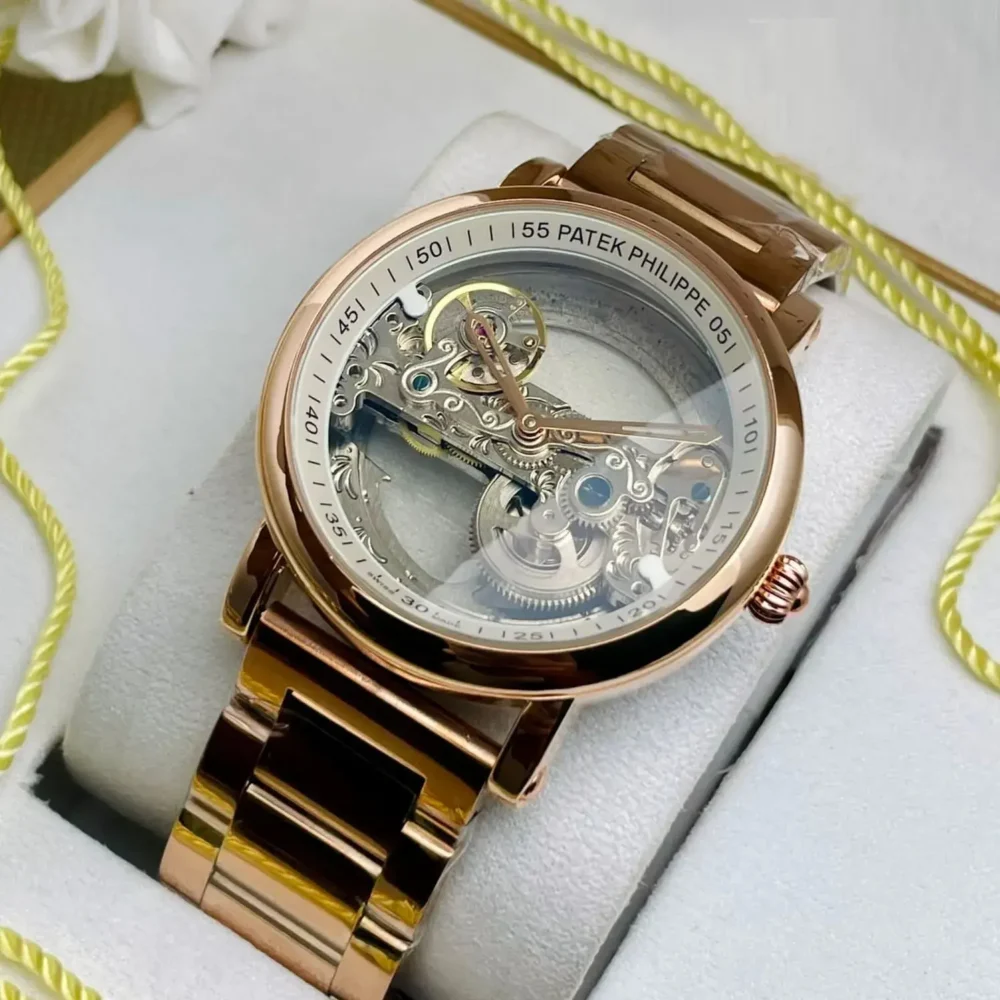 Patek Phillipe Skeleton Transparent Automatic Chronograph Men's Watch (White Dial, Gold Strap) Patek Phillipe Skeleton Transparent Automatic Chronograph Men's Watch (White Dial, Gold Strap)