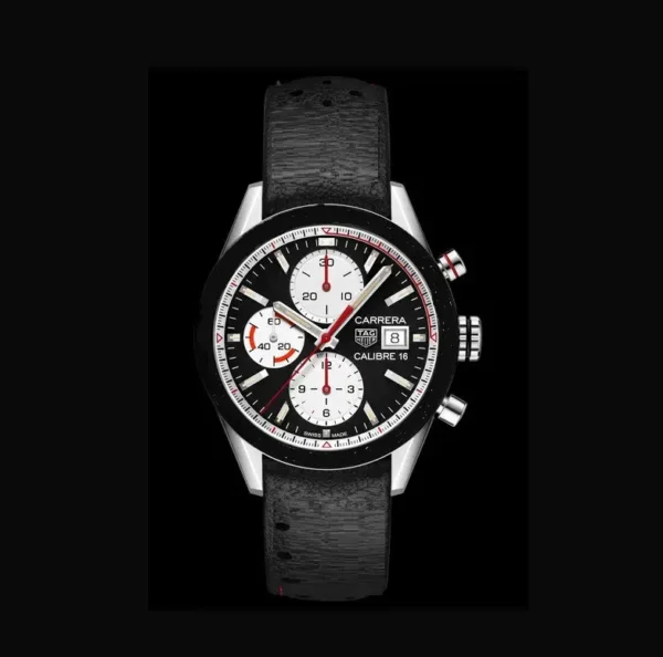 TagHeuer Carrera Calibre 16 Full Black Leather Strap Watch for Men