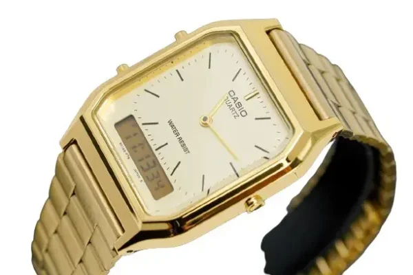 Vintage Retro Dual Time Gold Watch AQ - DTG