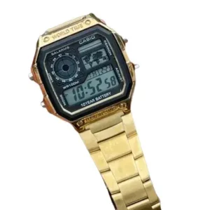 World Watch Digital Dial Stainless Steel Unisex Watch (Gold)