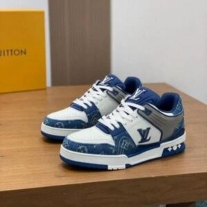 Louis Vuitton Trainer Denim Blue Men Shoes