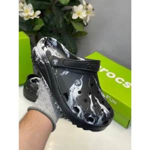 First Copy Crocs Classic Clogs Marbled Black Clogs For Men (FST1125)