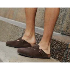 First Copy Brown Suede Birkenstock Boston Shoes For Men (BME204)