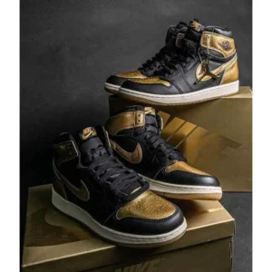 Imported Nike Air Jordan 1 Retro High Og Black And Gold Shoes For Men (FT712)